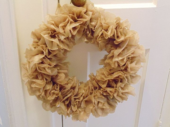brown plastic bag wreath, crafts, repurposing upcycling, wreaths