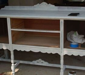 milk paint foyer table, home decor, painted furniture, I removed the doors sanded and gave her a coat of primer