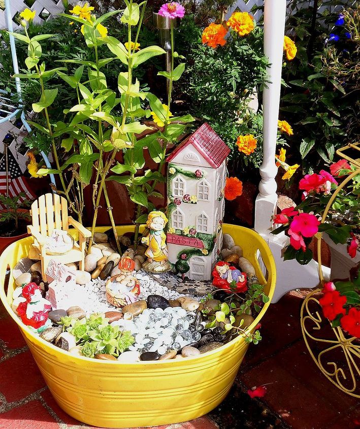 fairy garden in a beverage tub, gardening, outdoor living, repurposing upcycling, Beverage Tub was 2 99 at The Christmas Tree Shop