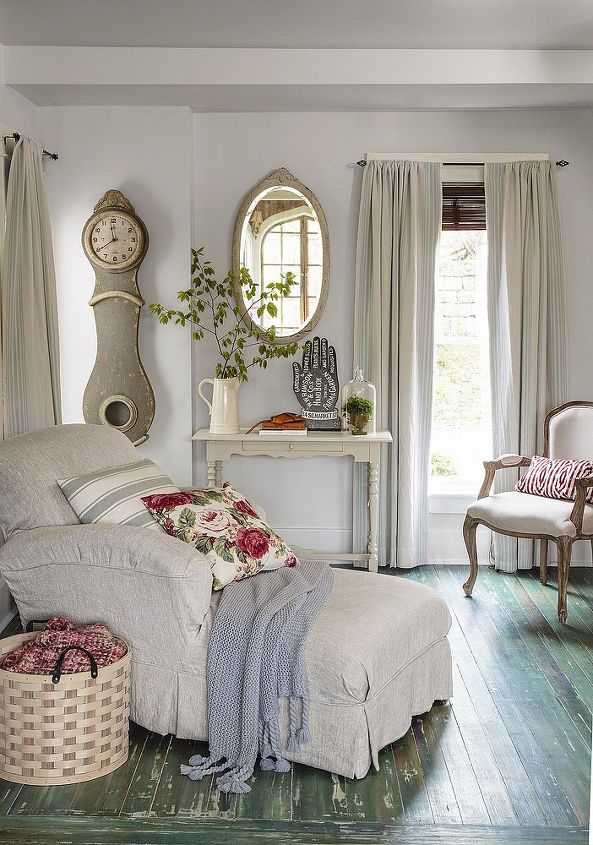 house tour a lively cottage revival, architecture, home decor, Neutral d cor and a mix of casual the slipcovered chaise and upscale the Louis arm chair furnishings creates a relaxing environment