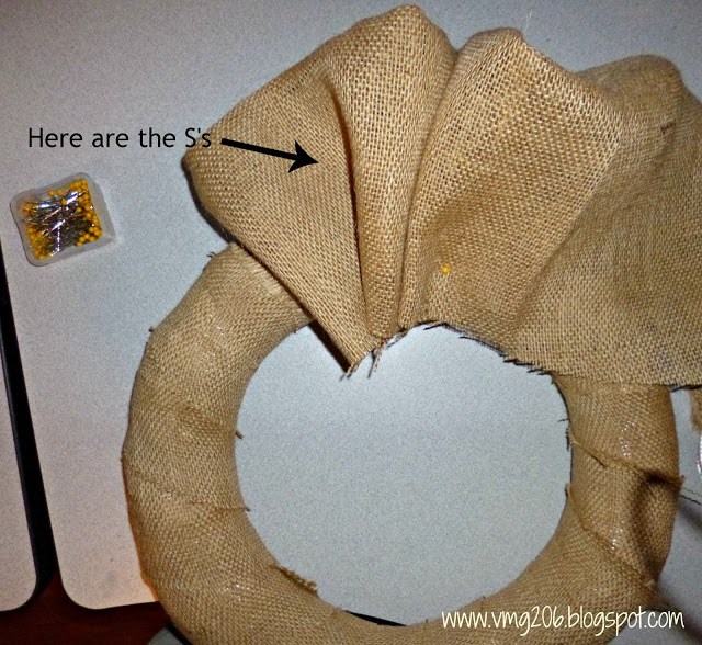 burlap ruffle wreath, crafts, wreaths, Continue making the S shape and pinning