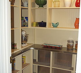 pantry renovation, cleaning tips, closet, storage ideas, Stainless countertops were practical and affordable The carpenter made them from 3 4 mdf and the sheet metal company wrapped them for me