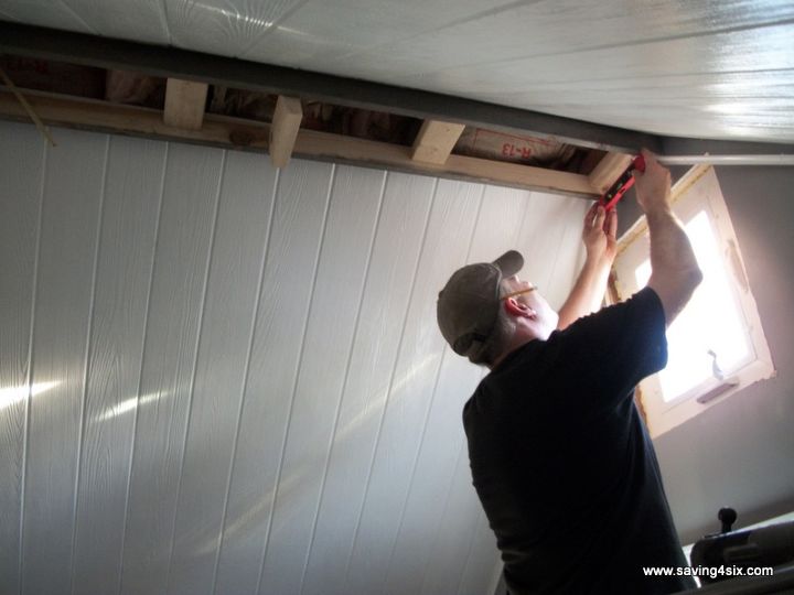 how to build a box beam aka fake ceiling beam, wall decor, There were horizontal scabs added to align with the ceiling trusses which would make a good solid anchor to the structure of the house