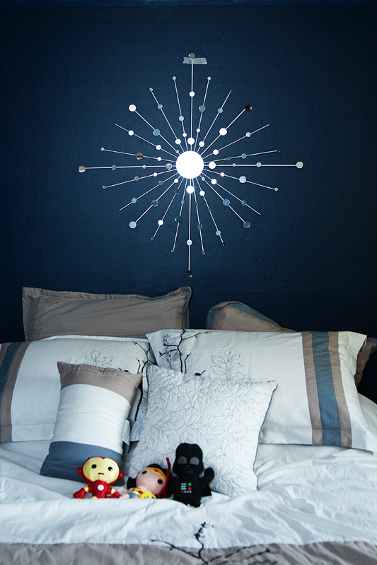 diy starburst mirror, crafts, The finished product above our bed
