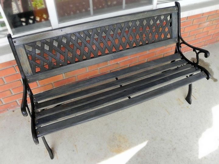 restoring an outdoor bench with colored stain, outdoor furniture, painted furniture, I chose a weather proofing stain tinted a deep blue