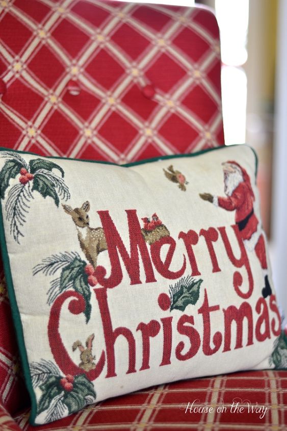 christmas home tour 2013, seasonal holiday d cor, A beautiful Merry Christmas pillow sits in one of my chairs in the family room