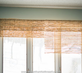 diy bamboo blinds out of outdoor fencing, diy, home decor, repurposing upcycling, window treatments, windows, Complete the first window and then start on the second making sure to keep the folds the same so that it looks like one big bamboo shade