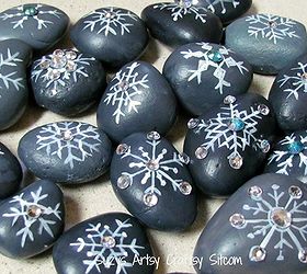 painted snowflake stones with bling, crafts, painted snowflake stones with bling2
