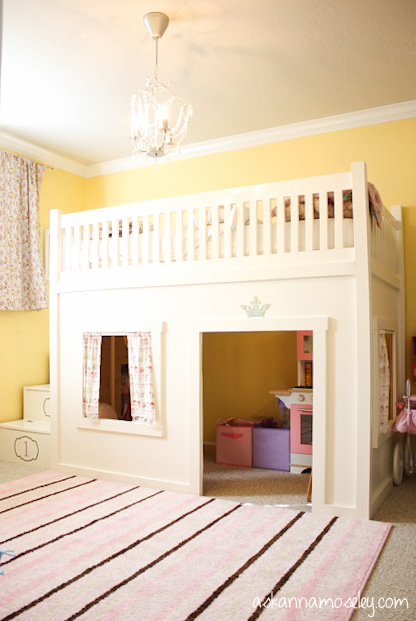 a princess bedroom with a loft bed, bedroom ideas, closet, diy, doors, home decor, DIY loft bed built off of Ana White plans