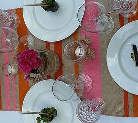 diy striped burlap table runner, crafts, outdoor living, A fun addition to a summer table
