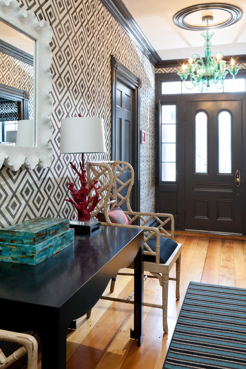 5 big home d cor trends for 2014, bathroom ideas, foyer, home decor, living room ideas, Geometric Prints Eclectic Entry by Boston Interior Designers Decorators Rachel Reider Interiors