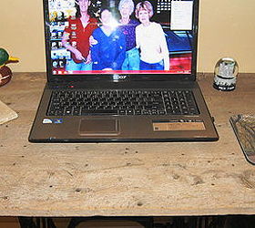 laptop table made from boards from old family home 1906, painted furniture, repurposing upcycling