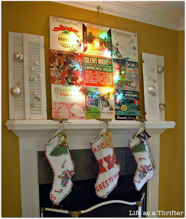 vintage christmas mantel, christmas decorations, repurposing upcycling, seasonal holiday decor