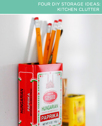 four diy storage ideas, cleaning tips, Kitchen Clutter Sometimes the simplest ideas are the most brilliant like this tin organization idea from A Pretty Cool Life All you need for this project are magnets some glue and several attractive tins spice tins are perfect