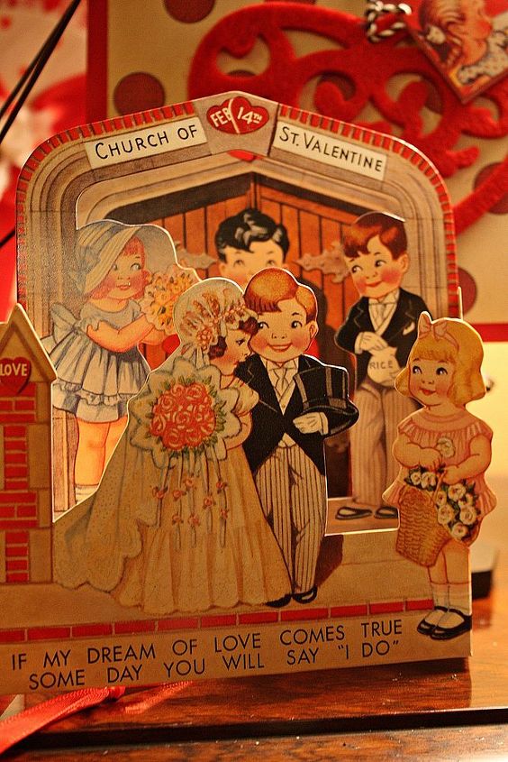 valentine decor holiday decor vintage valentines, seasonal holiday d cor, valentines day ideas, Going to the chapel a reproduction Valentine pop up card