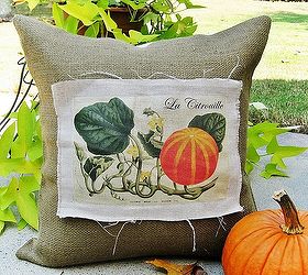 linen and burlap vintage french pumpkin pillow starring a wonderful vintage graphic, home decor, seasonal holiday decor, Vintage French pumpkin pillow