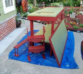 my new diy potting bench, diy, gardening, how to, outdoor living, woodworking projects, fortunately there was enough paint left over from previous house painting so that it now matches the house
