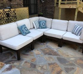 how to clean and renew outdoor furniture and stained cushions, the cushions cleaned up with a lot of elbow grease