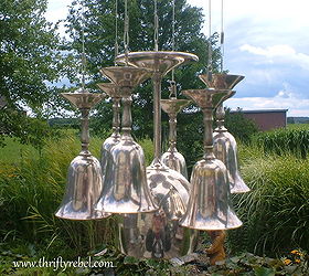 diy silver goblet wind chimes, crafts, outdoor living, repurposing upcycling, Close up of silver goblets