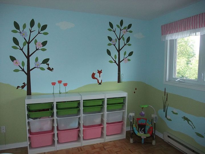 children bedroom wall murals, painting, wall decor, Forest Themed Girls Bedroom with My Wonderful Walls wall stencils