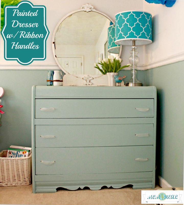 aqua dresser with ribbon pulls trash to treasure, home decor, painted furniture
