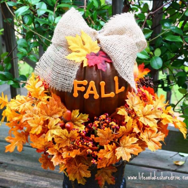 diy fall pumpkin topiary, crafts, seasonal holiday decor, I finished it off with glittery foam letters and a burlap bow