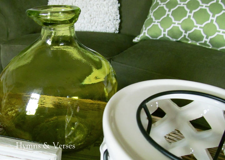 adding a pop of green to a mostly neutral room, home decor, Green blown glass jar from Marshall s 4 99