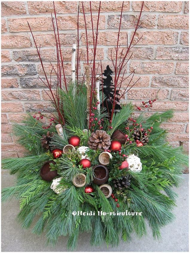 diy christmas winter planter design, christmas decorations, container gardening, gardening, seasonal holiday decor