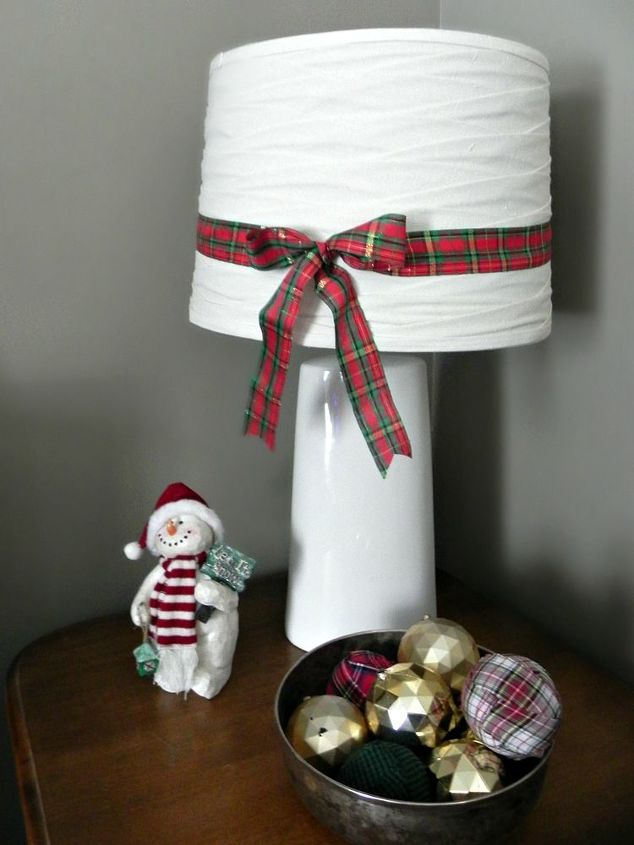 mad for plaid home tour myfavoritethings, crafts, decoupage, living room ideas, seasonal holiday decor, wreaths, I added plaid ribbons to the lamp shades to dress them for Christmas too