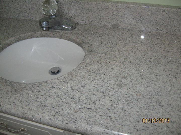 q bathroom granite counter tops, countertops, home maintenance repairs, See the various spots that absorb water