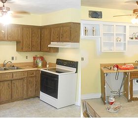 kitchen cabinet facelift, diy, kitchen cabinets, kitchen design, Before and during