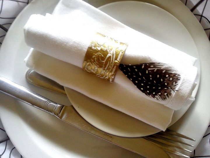 africa leather napkin rings, crafts, home decor, leather twine free hand painted gold