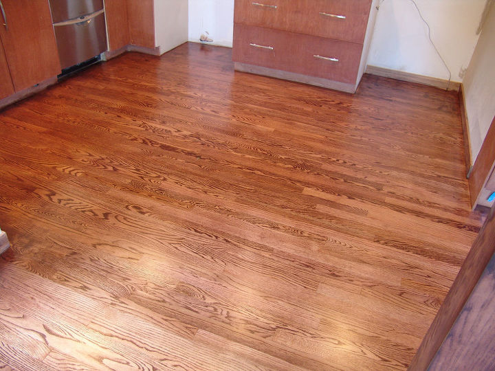 floor refinish 3 rooms, flooring, hardwood floors, Kitchen red oak full sanding and stain with oil based poly
