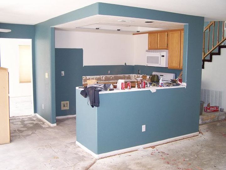 our kitchen remodel step by step, appliances, home improvement, kitchen design, kitchen island, plumbing, tiling, Ceiling was boxed in making it feel even smaller