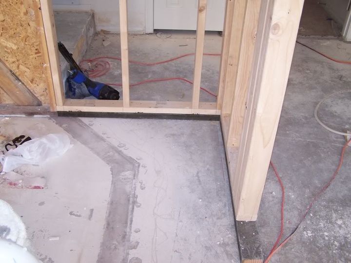 our kitchen remodel step by step, appliances, home improvement, kitchen design, kitchen island, plumbing, tiling, Angled Wall Moved Was Structural but gained needed extra room