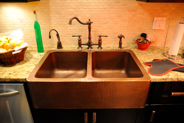 featured photos, my favorite thing in the whole kitchen extra deep double hammered copper sink Isn t it to die for