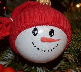 christmas decorating ideas to share by granart, christmas decorations, seasonal holiday decor, Snowman Ornament by GranArt This little guy was made with a clear glass ornament some enamel paint and a baby sock for the hat