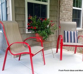 how to spray paint outdoor chairs, outdoor furniture, painted furniture, Don t the chairs just pop now and add a happy note to our new porch