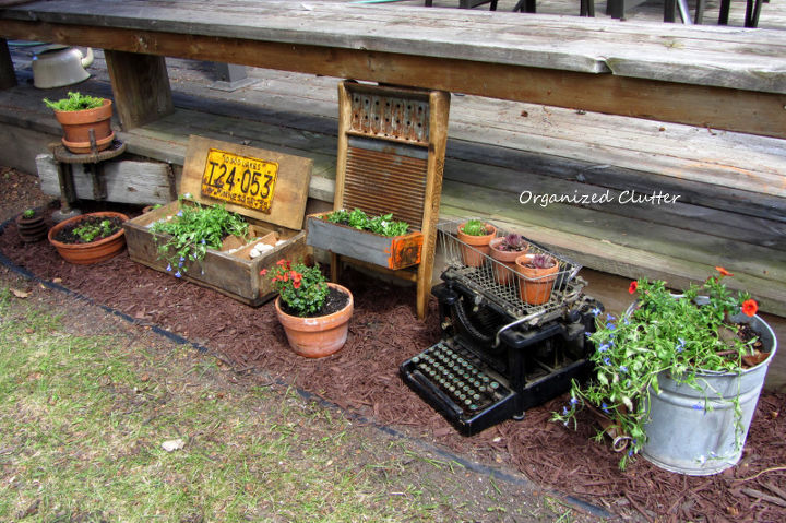 the making of a junk garden vignette, container gardening, flowers, gardening, outdoor living, repurposing upcycling
