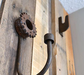 fall in love hanging up your clothes with a pallet wood closet wall, cleaning tips, hardwood floors, woodworking projects, Regular hooks Not a chance I just shopped the garage and found a bunch of cool stuff that could hang and called it done