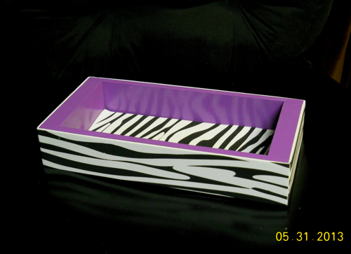 zebra print projects with purple accents, crafts, Wooden tray from Goodwill for 63 for rings and things