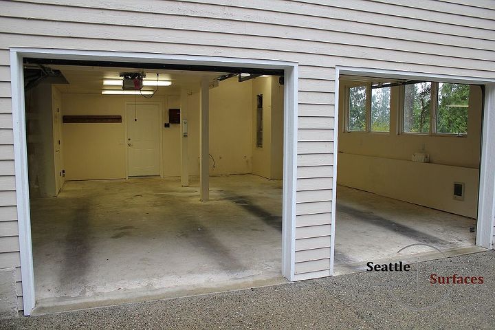 solid color epoxy garage floor, concrete masonry, flooring, garages, A Ugly Discolored Garage Slab Before Coating