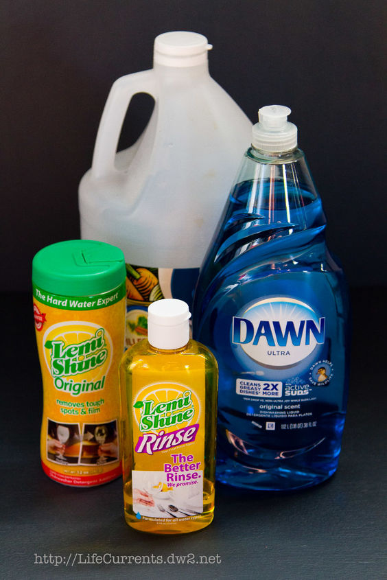 how to get really clean spotless dishes even with hard water, cleaning tips, Here s what I use in every load of the dishwasher I have hard water and this set of cleaners helps me to get clean spotless dishes with no grey powdery residue