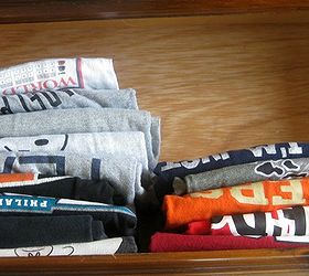 folding and organizing clothes drawer to make more room, organizing, You can see every shirt now and there is much more room after folding the shirts tips in link and filing rather than stacking the shirts No items were purged The extra room is from better folding and filing