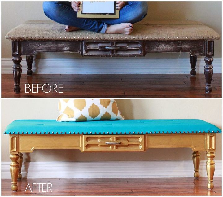 makeover an old coffee table into a bench, painted furniture, repurposing upcycling