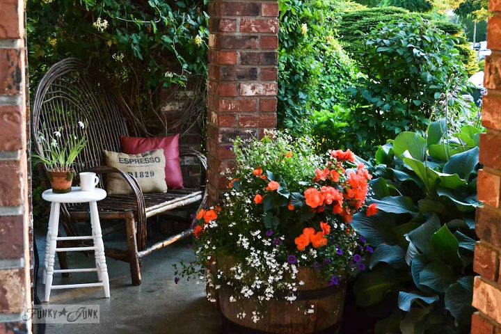 my beautiful blooming august garden that didn t die, flowers, gardening, outdoor living, This lush front door sitting area is the perfect summer escape