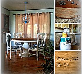 craigslist freebie turned amazing dining room set for under 100, painted furniture, reupholster, woodworking projects, We used Behr paint in Heavy Cream Danish Oil in Dark Walnut and Minwax stain in Weathered Oak to acheive this look