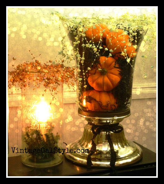 easy frugal pumpkin hurricane display, seasonal holiday decor