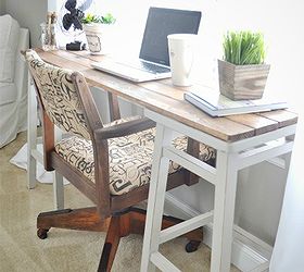 diy barstool desk, diy, painted furniture, repurposing upcycling, This desk was really simple simply laying the boards across the barstools and screwing them into the stools