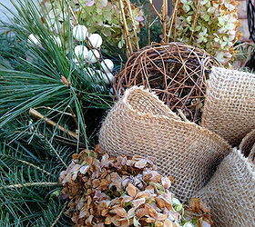 nature inspired holiday decor, christmas decorations, seasonal holiday decor, wreaths, A simple bow made by folding and securing a heavy burlap ribbon anchors the greenery